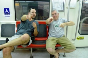 Tony and Jorge goofing off on the Santiago metro
