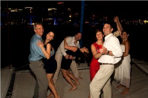 Dancing on the catamaran for our wedding
