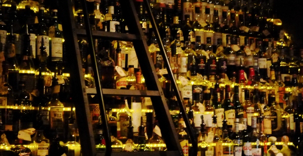 Wall of whiskey on Sydney Bar Crawl