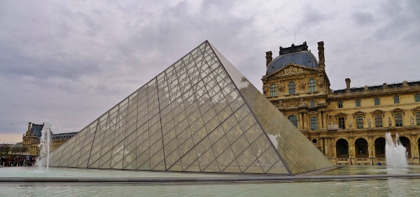 Glass pyramid entrance at the Louvre