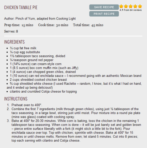 Chicken Tamale Pie Recipe