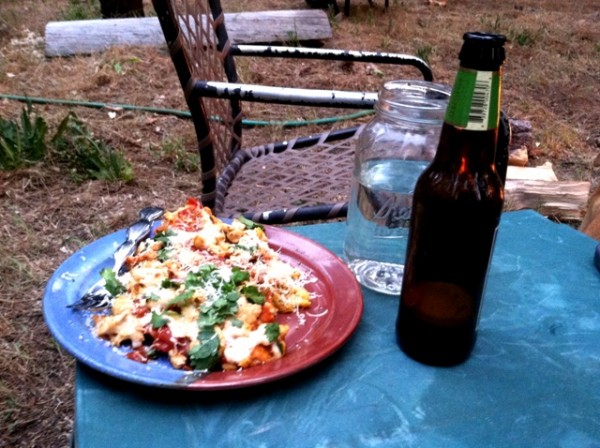 Chicken Tamale Pie enjoyed outside